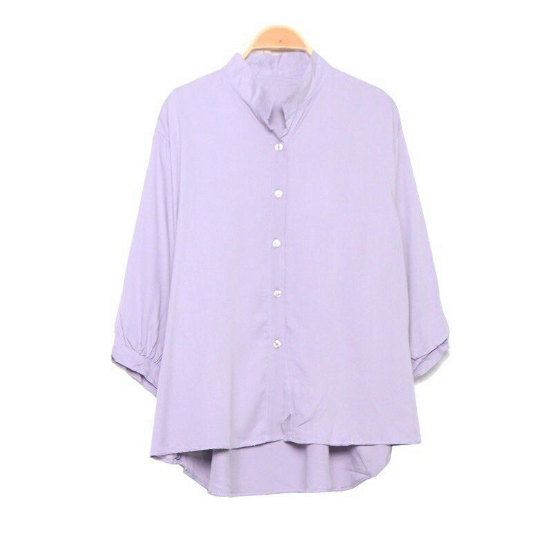 kemeja wanita polos rayon twill casual tangan skoder-lilac