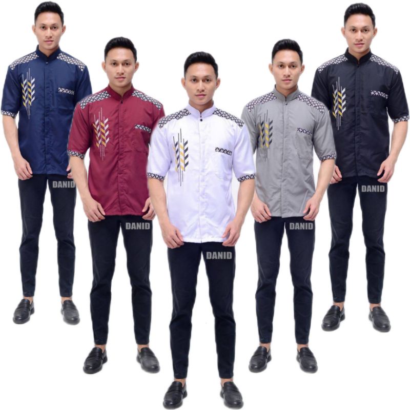 Kemeja koko Baju koko muslim pria terbaru 2021 Baju koko pria Baju koko batik bordir Lengan Pendek