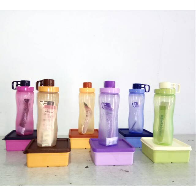 Set PAKET BEKAL HEMAT Kotak Nasi Botol Minum Tulipware Medium Storage Box 700ml Splash Bottle 650ml