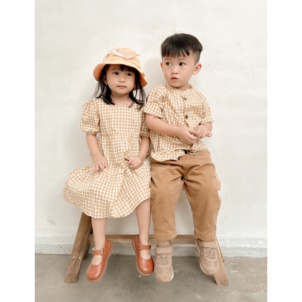 Yobebee Kemeja Katun Kotak Tangan Pendek Anak Laki Laki Usia 2 4 6 8 10 12 Tahun Baju Atasan Kids Motif Plaid Shirt Boy Model Casual Formal Kemeja Kerah Chiangi Anak Cowok Baju Anak Couple Kakak Adik