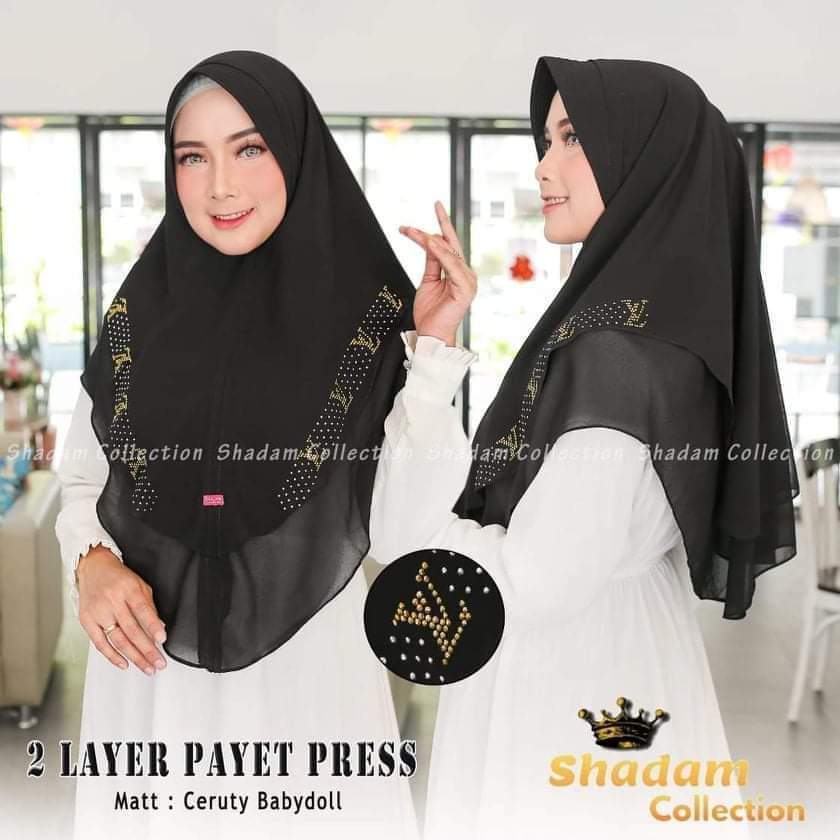 (LV) Kerudung/Khimar Instan 2 Layer Payet Press Ceruty Babydoll