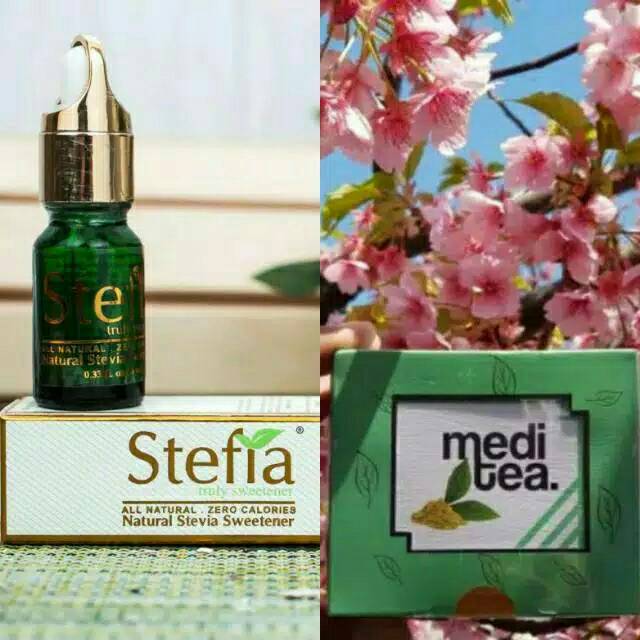 

Paket sehat (1 box teh hijau herbal Meditea dan 1 pcs stefia 10ml)