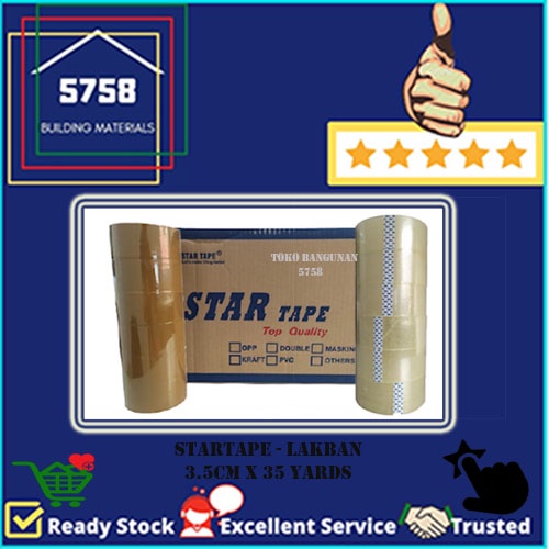 

STAR Lakban Isolasi Selotip Coklat Bening 2 Inch 4.5cm x 35 Yard per Dus Isi 72 Roll