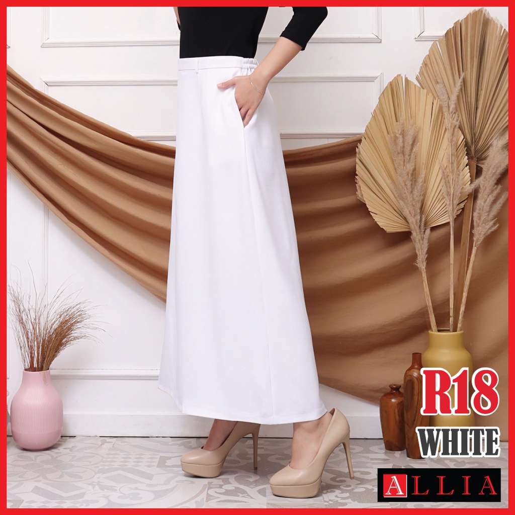 ALLIA R18 - White M - 7L - Rok A Wanita - Rok Panjang Wanita - Rok kerja wanita - ROK Putih