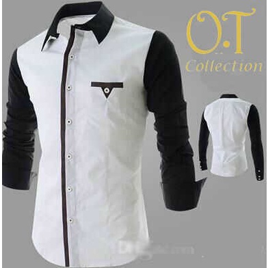 BAJU KOKO SALE kemeja pria putih combi warna hitam N355 executive white KEMEJA KOKO PRIA BEST SELLER
