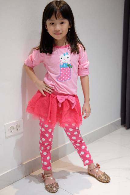 SHR - Setelan Anak Perempuan Cat Pink Polkadot With Tutu Pants