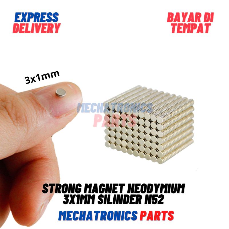 STRONG MAGNET NEODYMIUM 3x1mm SILINDER DIA 3 TEBAL 1 mm N52 DISC 3x1