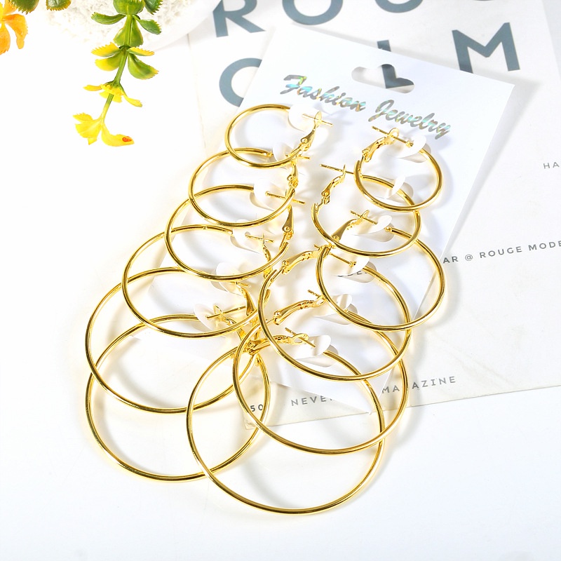 Anting-anting Gaya Korea Set 6 Potong, Set Anting-anting Hoop Yang Dipersonalisasi R35