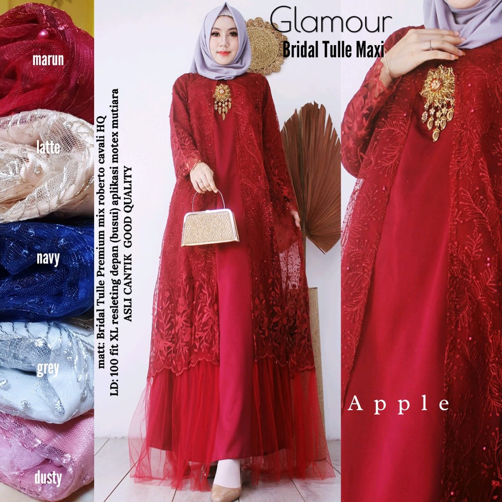 [realpict] GLAMOUR BROKAT MAXY gamis pesta broklat party long dress muslim wanita brokat busui nj