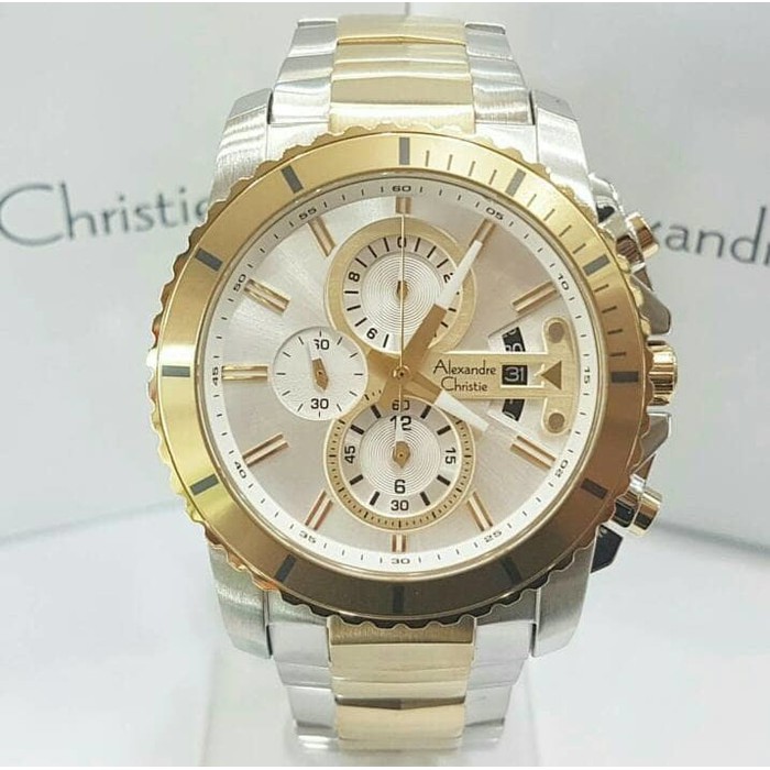 JAM TANGAN PRIA ALEXANDRE CHRISTIE AC 6455 SILVER COMBI GOLD ORIGINAL