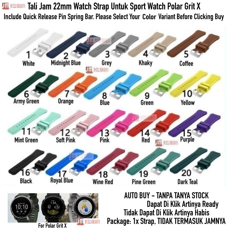 MS3 Tali Jam 22mm Watch Strap Polar Grit X / Pro / Titan - Rubber SIlikon Metal Buckle