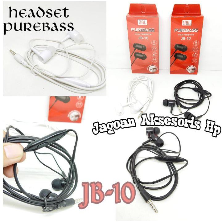 Handsfree JB-10 PureBass Wired Headset Sound Stereo 3.5mm with Microphone in Line Bass