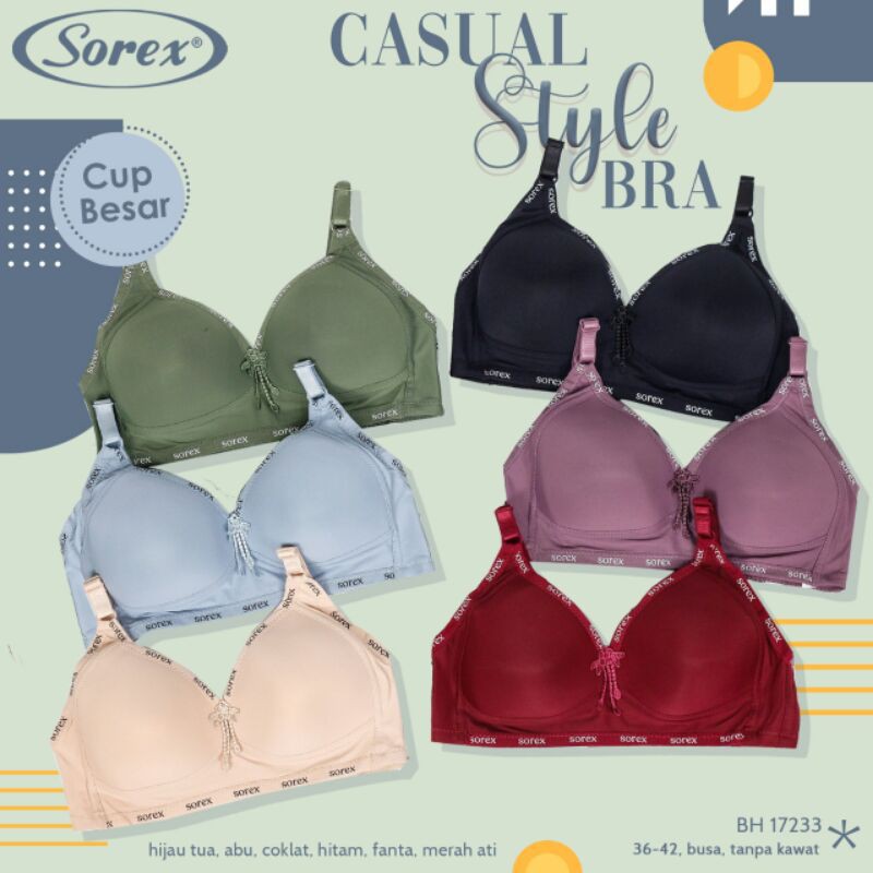 Bra BH Sorex 17233 Tanpa Kawat Casual Style Bra Cup Besar | Gedabug