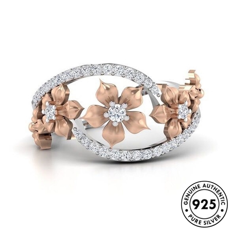 Cincin Lapis Silver S925 18k Rose Gold Desain Bunga Untuk Wanita