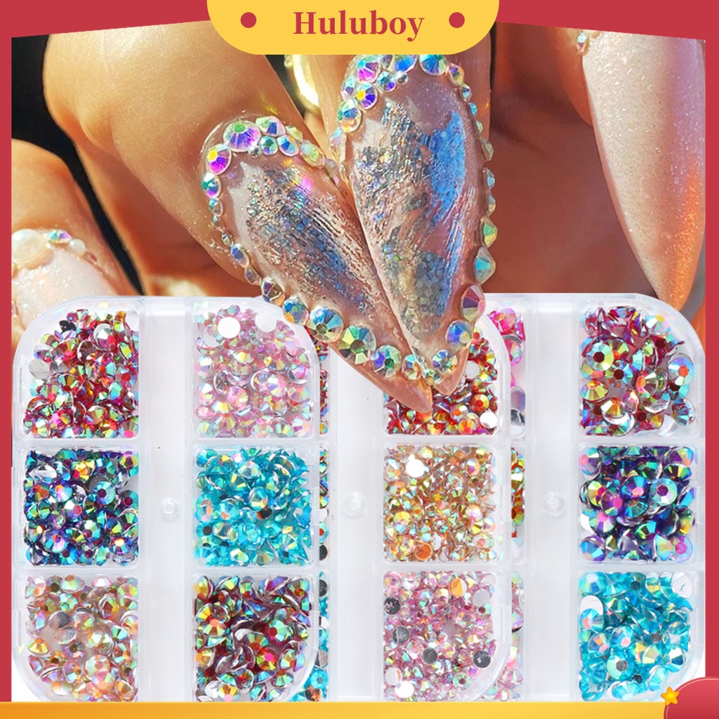 Huluboy Huluboy♡ 6 Grids / Box Berlian Imitasi 3D Warna-Warni Untuk Dekorasi Nail Art