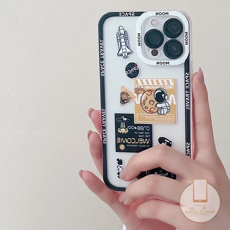 IPHONE Ins Astronot Planet Luar Angkasa Pasangan Ponsel Bening Case Kompatibel Untuk Iphone11 7 8 6 6s Plus 12 13 11 14 Pro MAX 7Plus XR X SE 2020 XS MAX Transparan Menebal Silikon Lembut TPU Cover