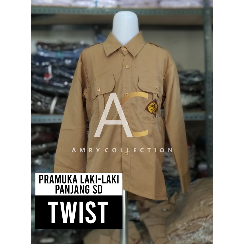 Baju pramuka SD laki laki Lengan panjang Bahan twist Kain licin seragam sekolah