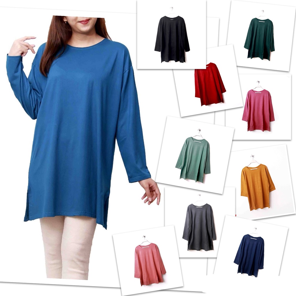 Tunik Wanita LD 115 Bahan Kaos Rayon Spandeks Lengan 7/8 Size 3XL Q6R8 Modis Berkualitas COD Gamis C