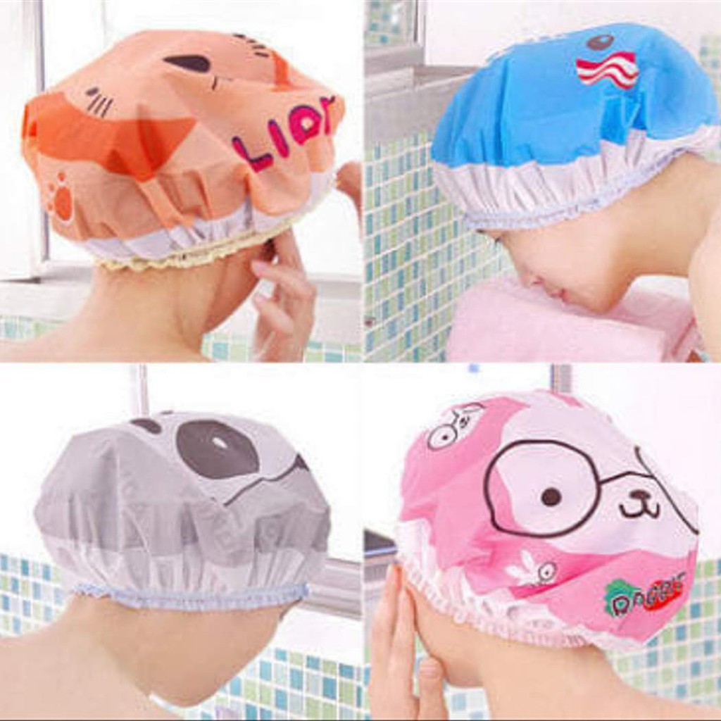 Shower Cap Karakter Kartun Topi Mandi Keramas Lucu Penutup Rambut Cover Kepala Waterproof -Topi Keramas Mandi Karakter - Topi Mandi Dewasa Lucu - Pelindung Rambut Anti Basah - Tutup Kepala