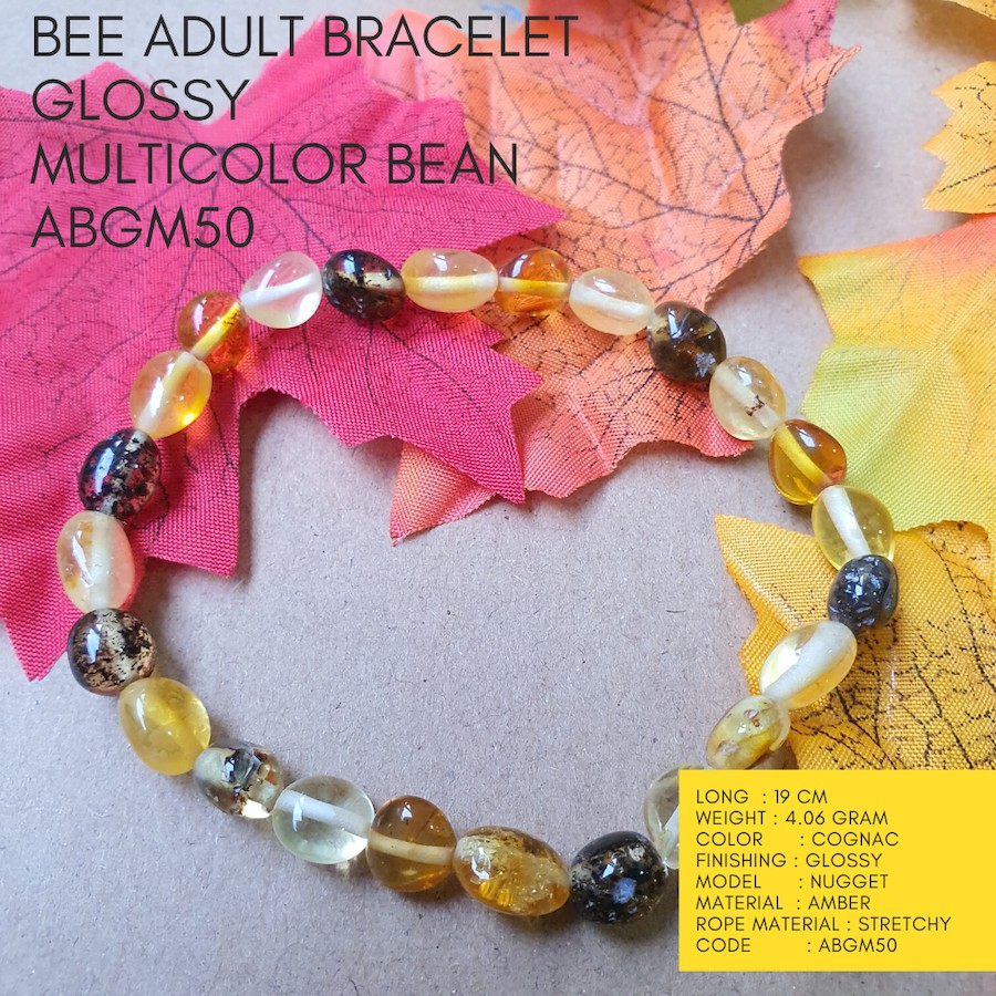 Gelang Kesehatan Amber Dewasa Premium Glossy Multicolor Bean ABGM50 By Amber Bee