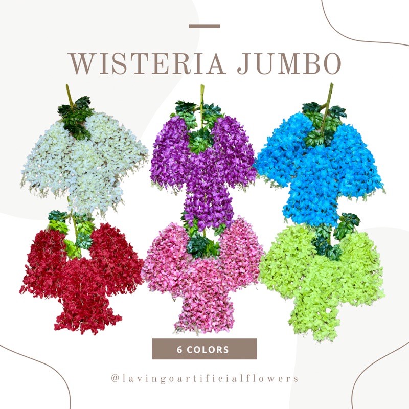 BUNGA GANTUNG / WISTERIA JUMBO PUTIH UNGU BIRU MERAH PINK HIJAU DEKORASI PER LUSIN (WJ)