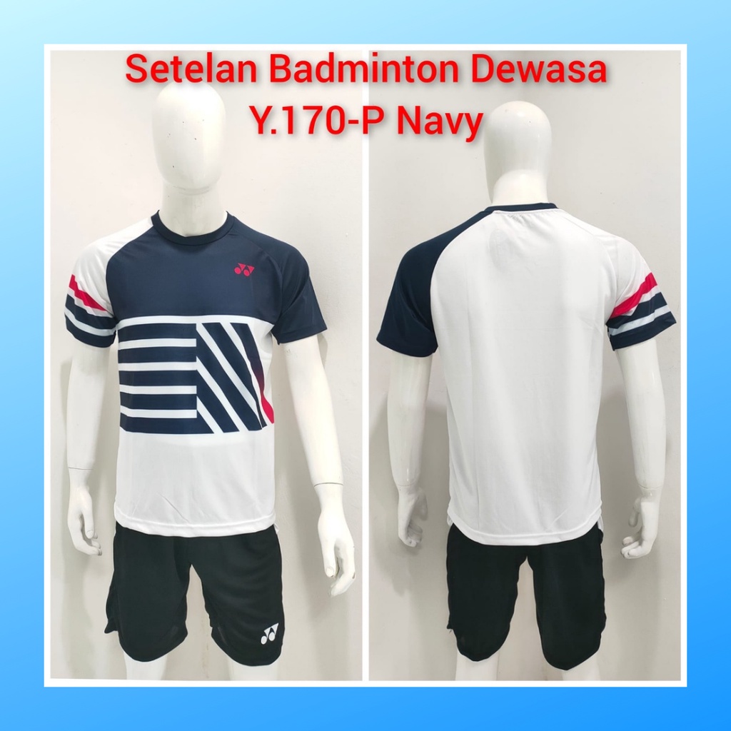 Kaos bulutangkis pria baju badminton dan celana jersey setelan wanita dewasa t-shirt outfit seragam jarsey kostum olahraga pakaian apparel sport jersy bulu tangkis casual jersi sudirman cup suit Y170 navy polos