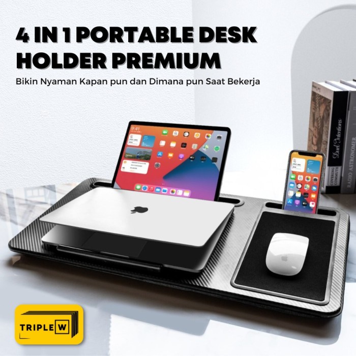 Triple W 4in1 Meja Laptop Kasur Portable Lap Desk Ipad Holder Premium