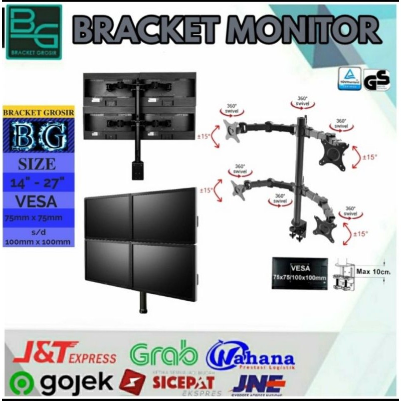 Bracket Stand Monitor Meja 4 Layar 14&quot;-27&quot; Adjustable