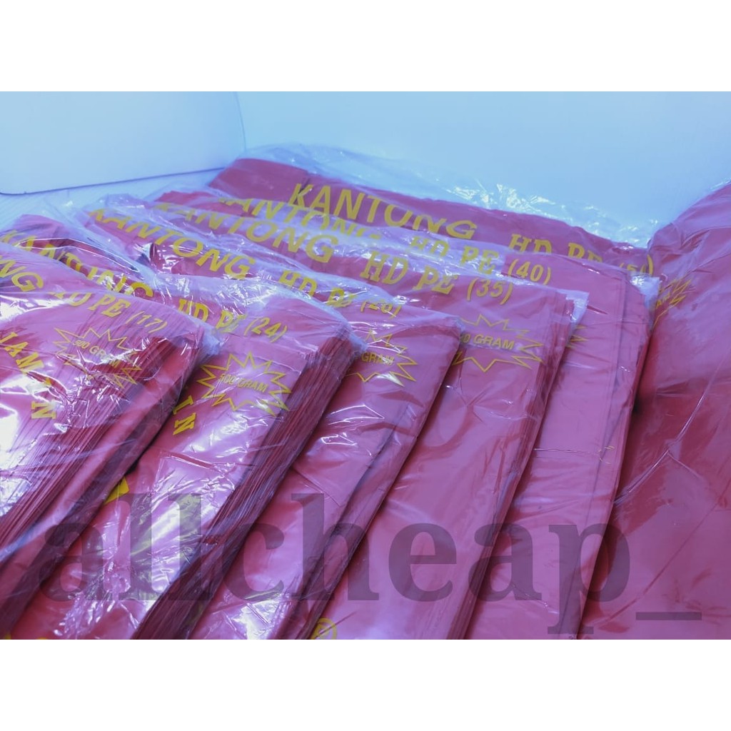 1000gr Kantong kresek HD Plastik MERAH TEBAL COCO 50 RAJA JUMBO 1KG