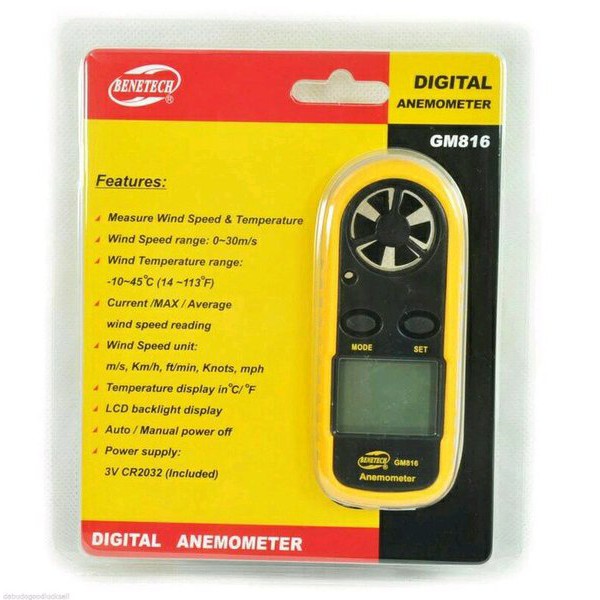 Anemometer Digital  Pengukur kecepatan angin thermometer