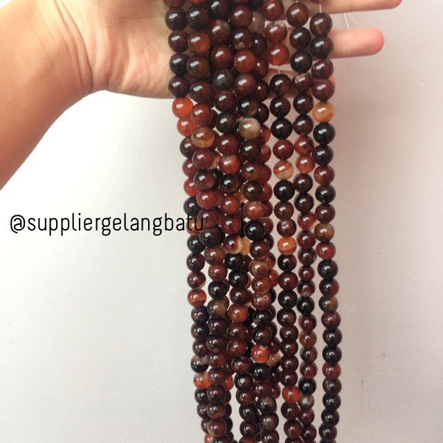 carnelian Bahan Gelang kalung black red Agate Natural Stone 12mm akik supplier pasar tanah abang
