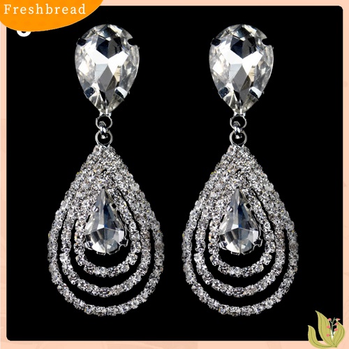 Anting Stud Desain Teardrop Aksen Berlian Imitasi Gaya Elegan Untuk Wanita