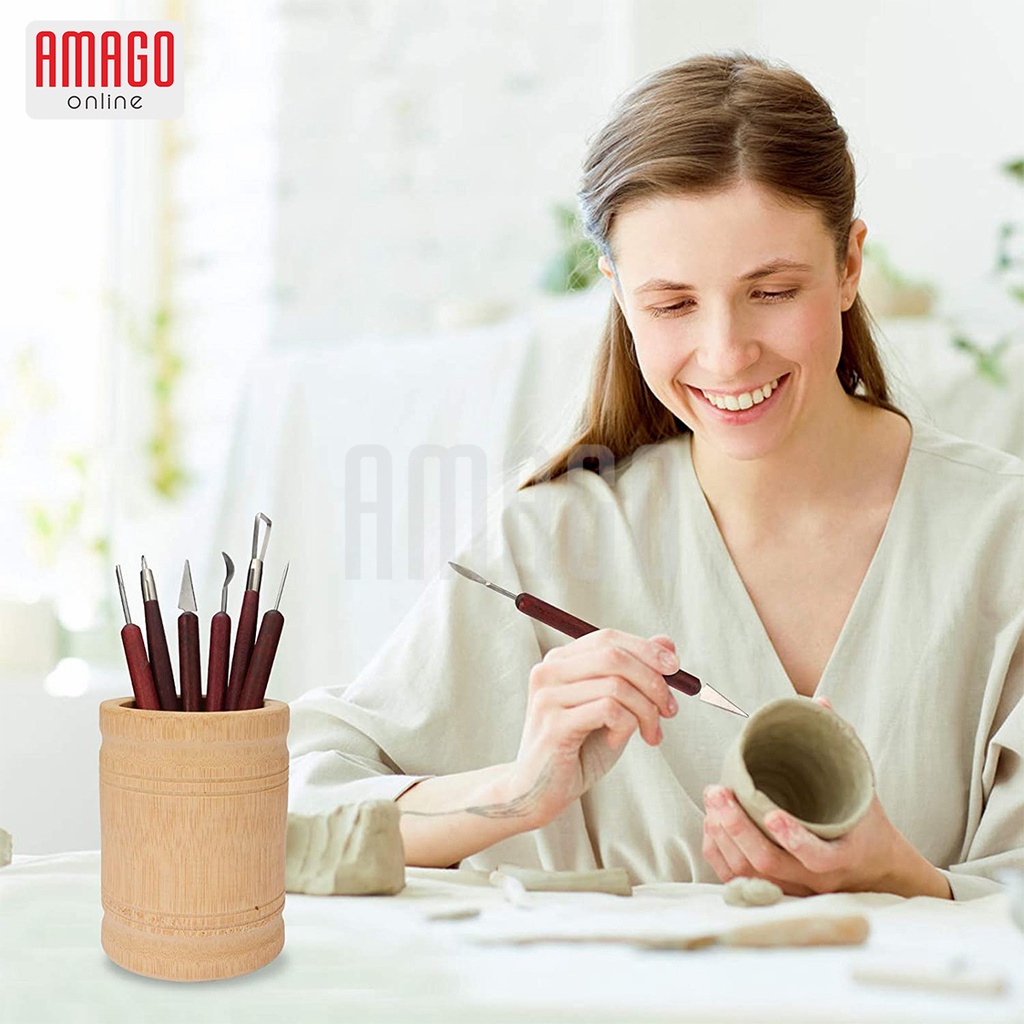 6 buah Alat Ukir clay Gagang Kayu – Clay Sculpting and Pottery Tools