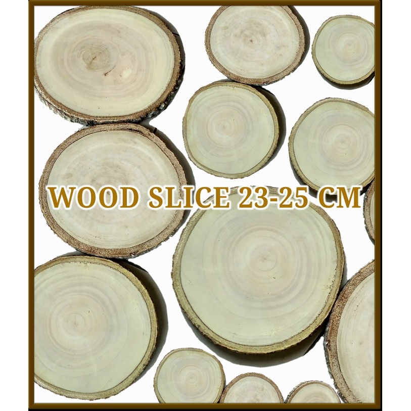 Wood slice 23-25 cm log kayu hiasan dinding bahan craft dekorasi