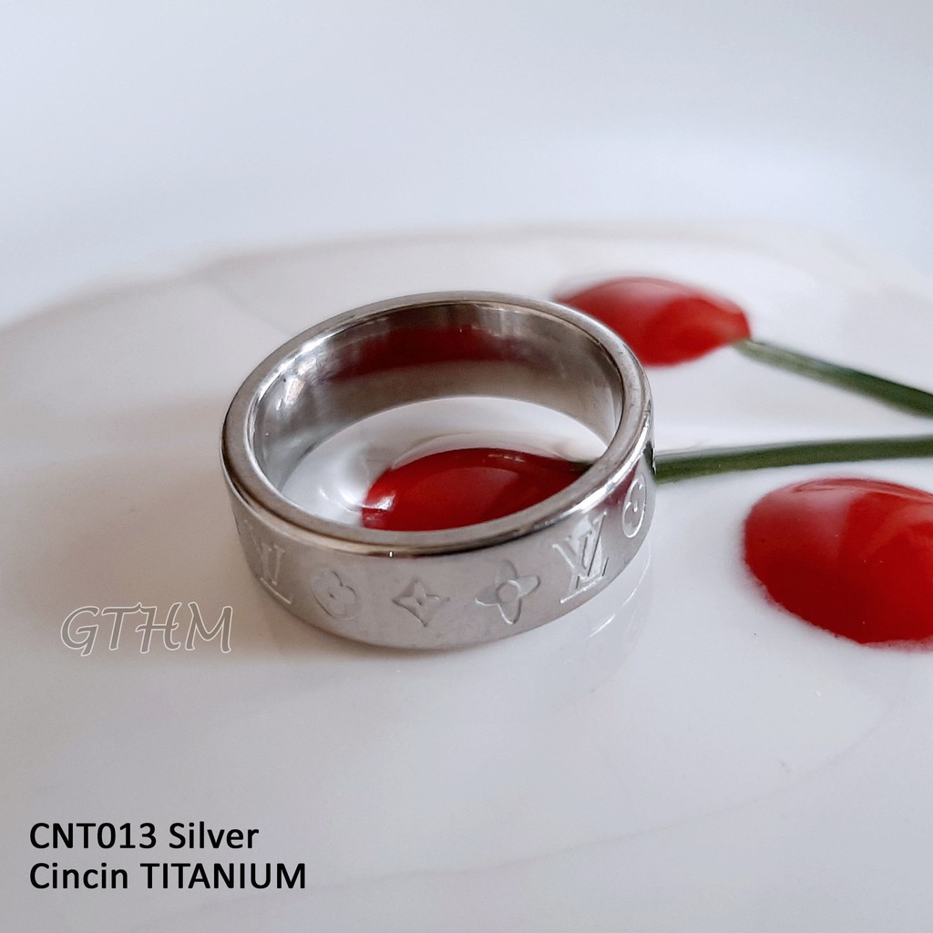 cincin titanium branded LV gold silver couple pasangan single awet anti alergi cnt013 pria wanita