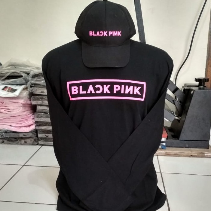  BAJU  KAOS SET TOPI BLACKPINK LENGAN PANJANG ATASAN PRIA  