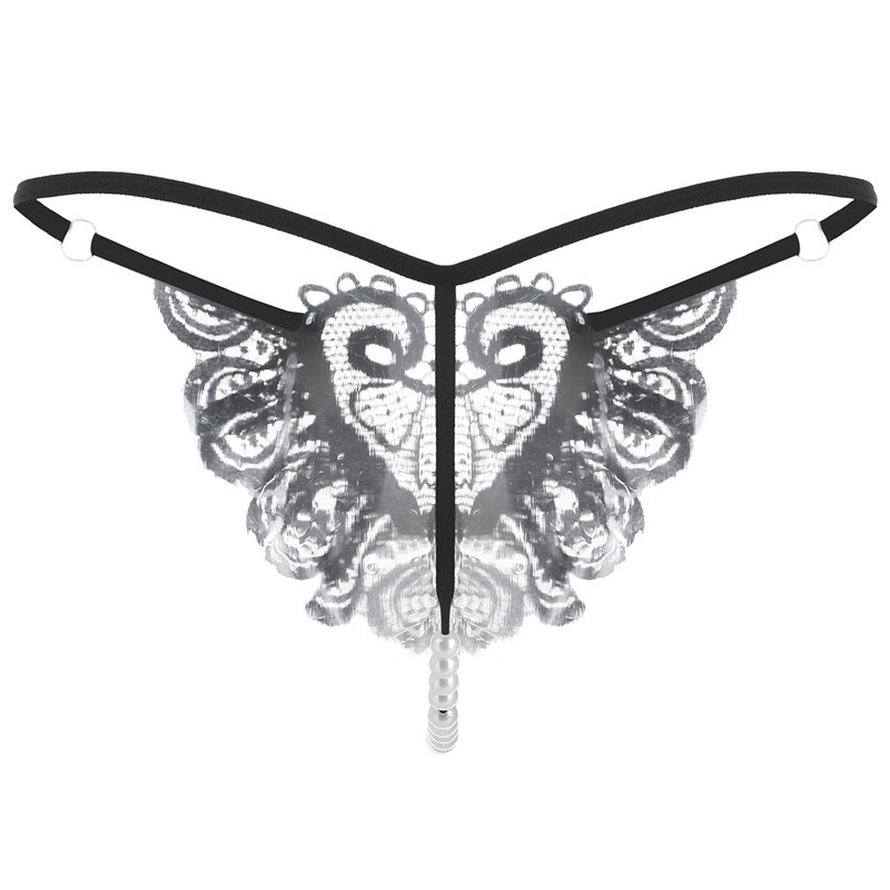 G String Sexy Lace Celana Dalam Mutiara Thong Pola hati transparan Low Waist Lingerie Sexy (COD) 3C200