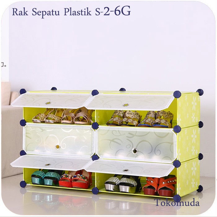 Lemari Plastik Sepatu 2-6 / Rak Sepatu 2 Susun 6 Pintu Anti Air Tahan Kotor