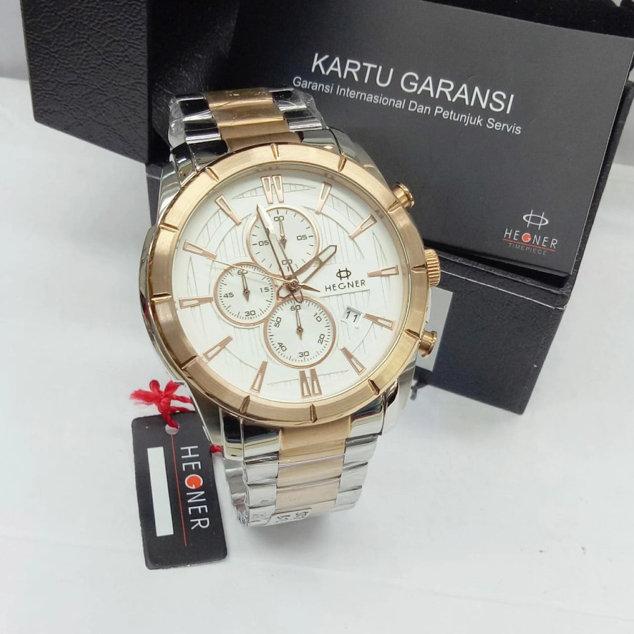 Hegner 5058 Jam Tangan Pria Original Chronograph Rantai Stainless