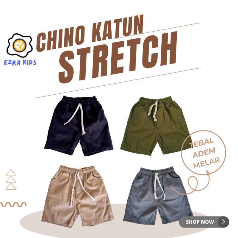 Ezra Kids Celana Chinos Pendek Anak 1-12 Tahun dengan Tali Serut Katun Twill Stretch Melar