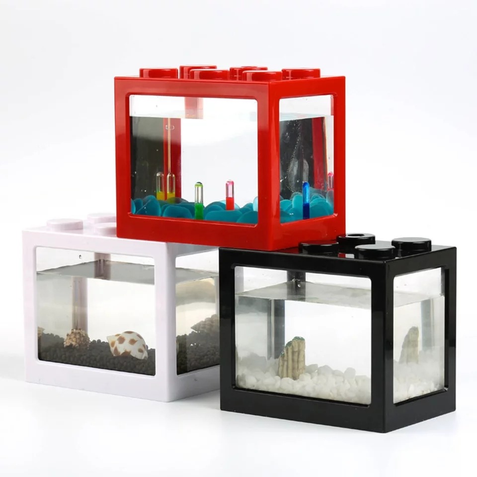 Kotak Aquarium MiniLego Rumah Ikan Cupang Blok Bangunan 12.8x8.5x11cm