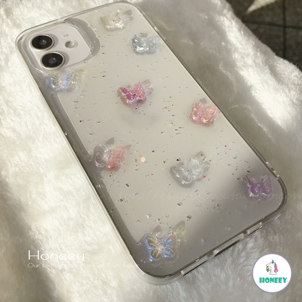 Soft Case TPU Motif Kupu-Kupu 3D Glitter Sequin Bumper Anti Slip Untuk IPhone 14 13 12 11 Pro Max X XS XR 8 7 Plus