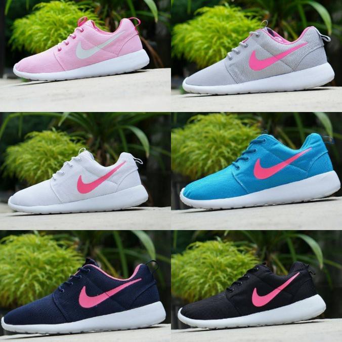 READY Nike Roshe Run size 36-40 sepatu wanita sports lari pink putih hitam - Hitam, 37