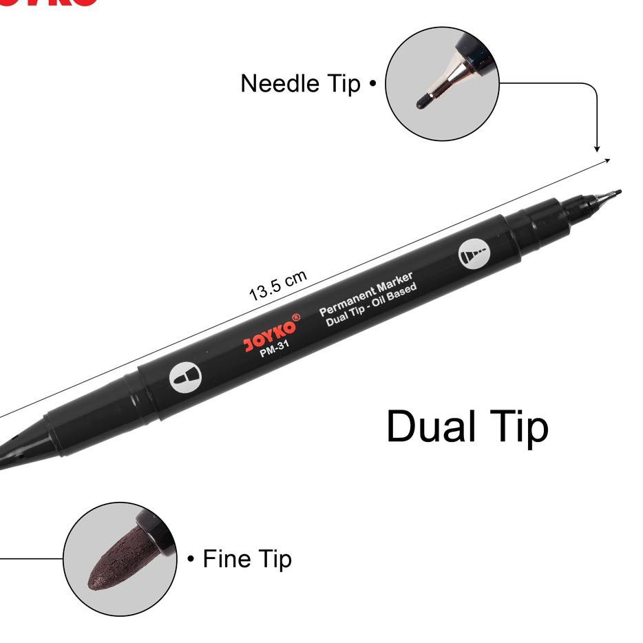 

Diskon!! KODE-288 Permanent Marker Spidol Permanen Joyko PM-31 Dual Tip 1 Box 12 Pcs