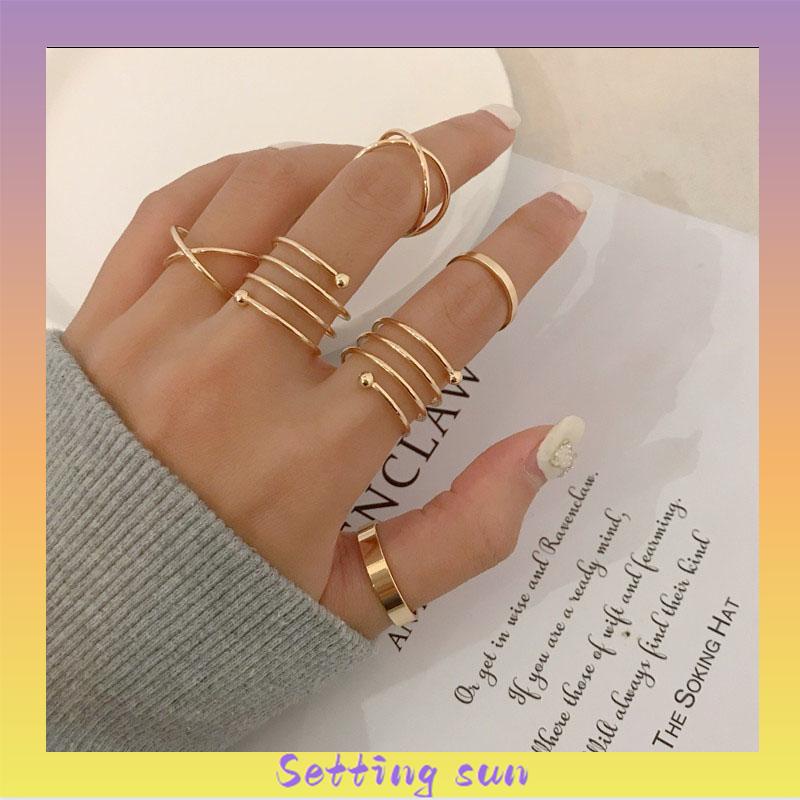 6 Pcs/set In Korea Cincin Gaya Punk Geometris Cincin Indah Pesta Pernikahan Wanita Fashion Perhiasan TN