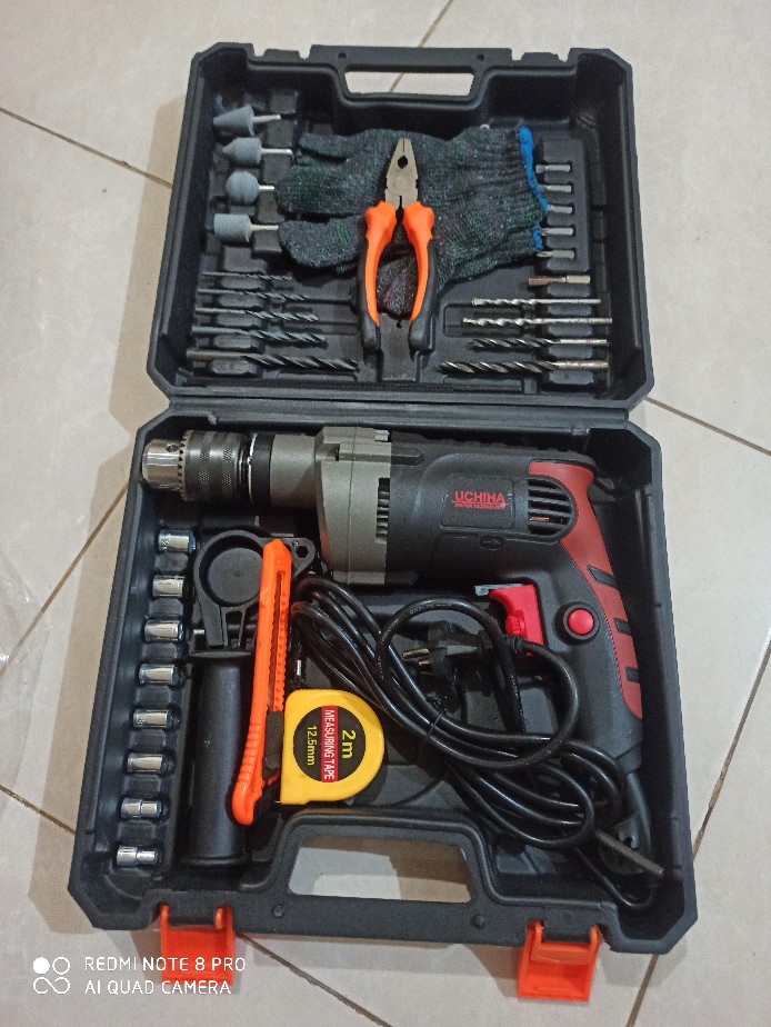 Mesin Impact Drill 13mm Mesin Bor Beton Tembok Besi Kayu Dll Bonos Mata Bor Mini 1 Set Harga Promo
