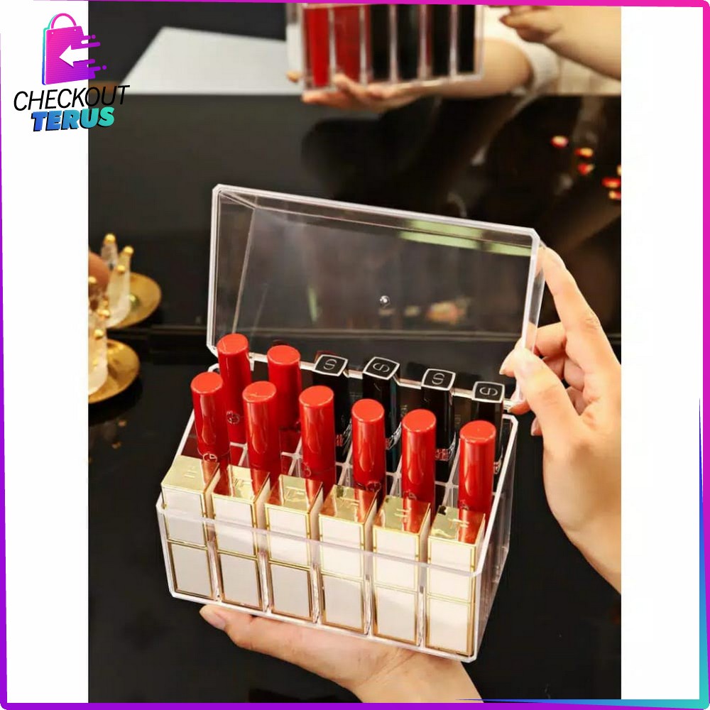 CT K14 Kotak Lipstik Model Handle 18 Slot Bahan Acrylic Tempat Penyimpanan Lipstik Rak Lipstick Organizer