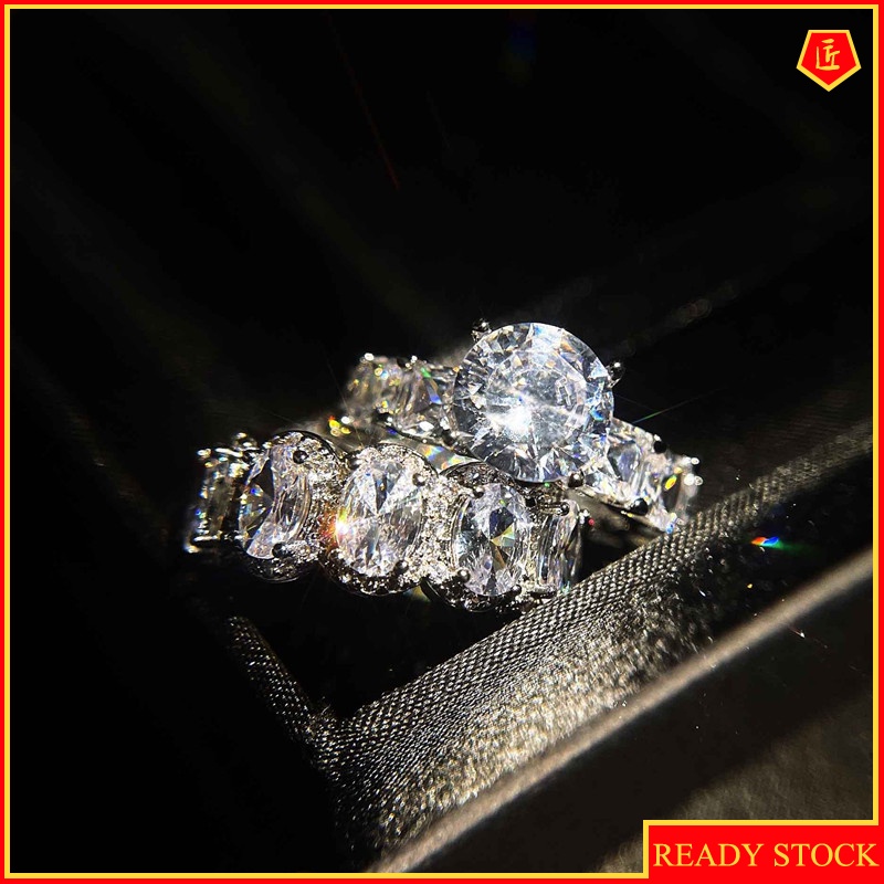 [Ready Stock]Luxury Fashion Shining Moissanite Ring Set