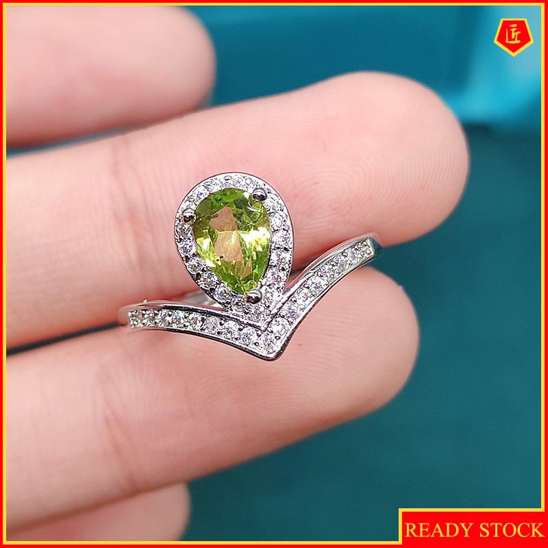 [Ready Stock]Natural Blue Topaz Olivine Crown Ring