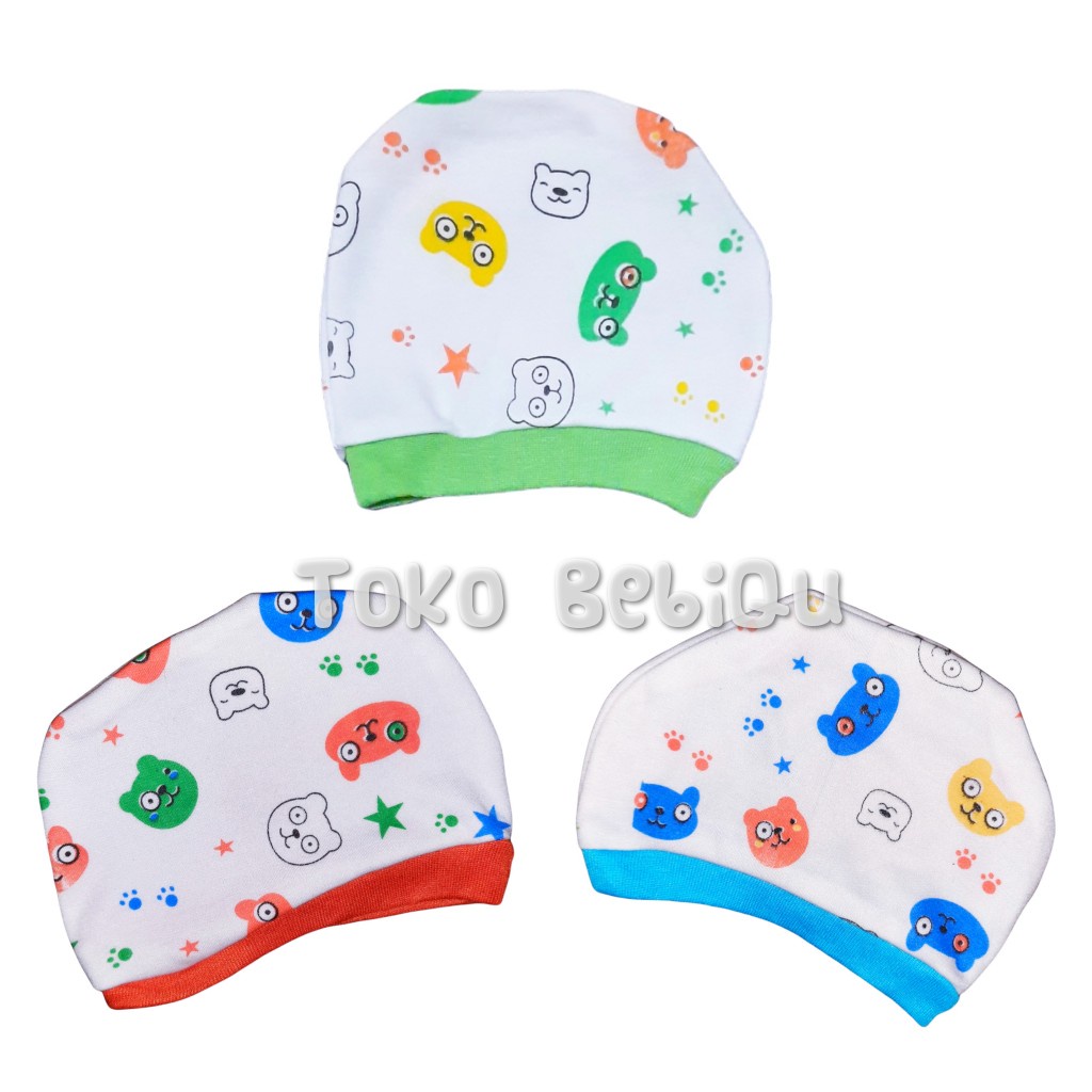 SHELLA Topi Bulat Putih Motif Bayi